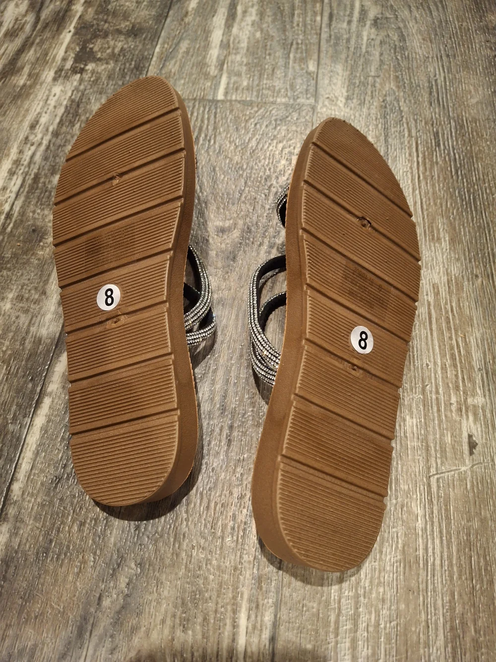 KAYLEEN By Los Angeles Tan Slide Sandals with Black Straps